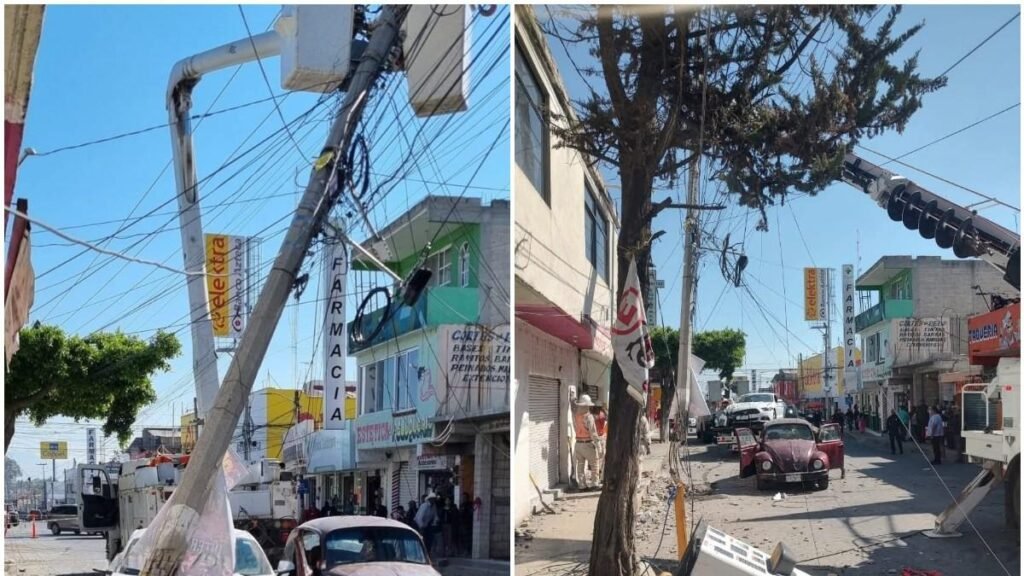 Mustang colisiona con un poste en Hidalgo, dejando sin luz a numerosas viviendas.